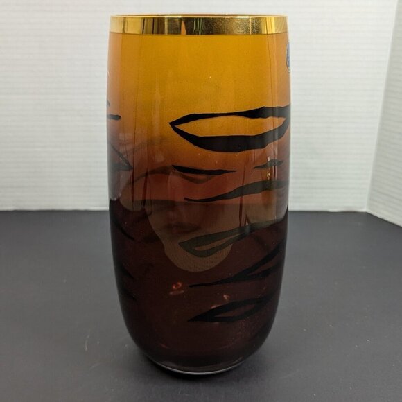 BOHEMIA Crystal Vintage Tiger Stripe Amber Black Gold Vase - Picture 5 of 10